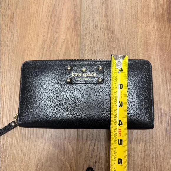 Kate Spade NY Black Leather Zip-Around Wallet with Gold Accent + Pink Interior - Picture 13 of 16